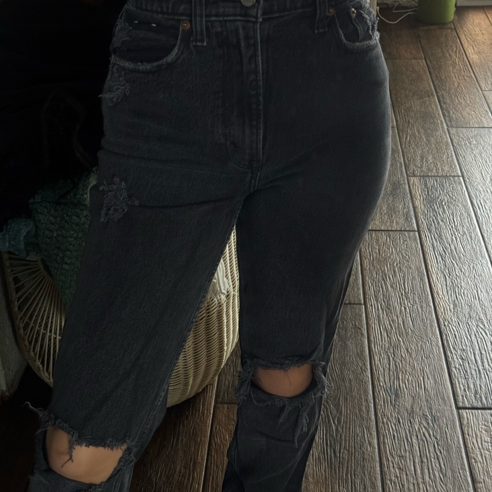 Abercrombie & Fitch High Rise Distressed Dark Jeans
